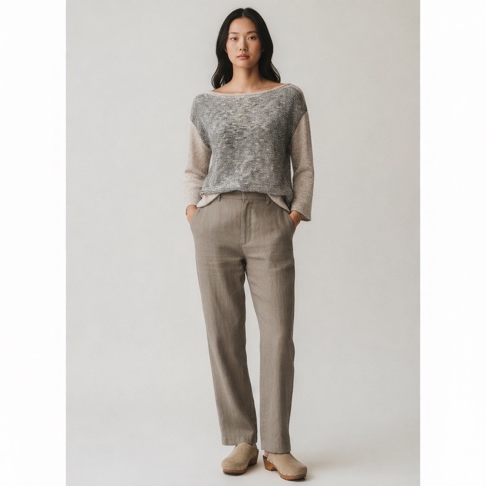 Bill Baber Womens Natural‎ Fiber Artisan Knit Sweater Beige Gray S/M Lagenlook